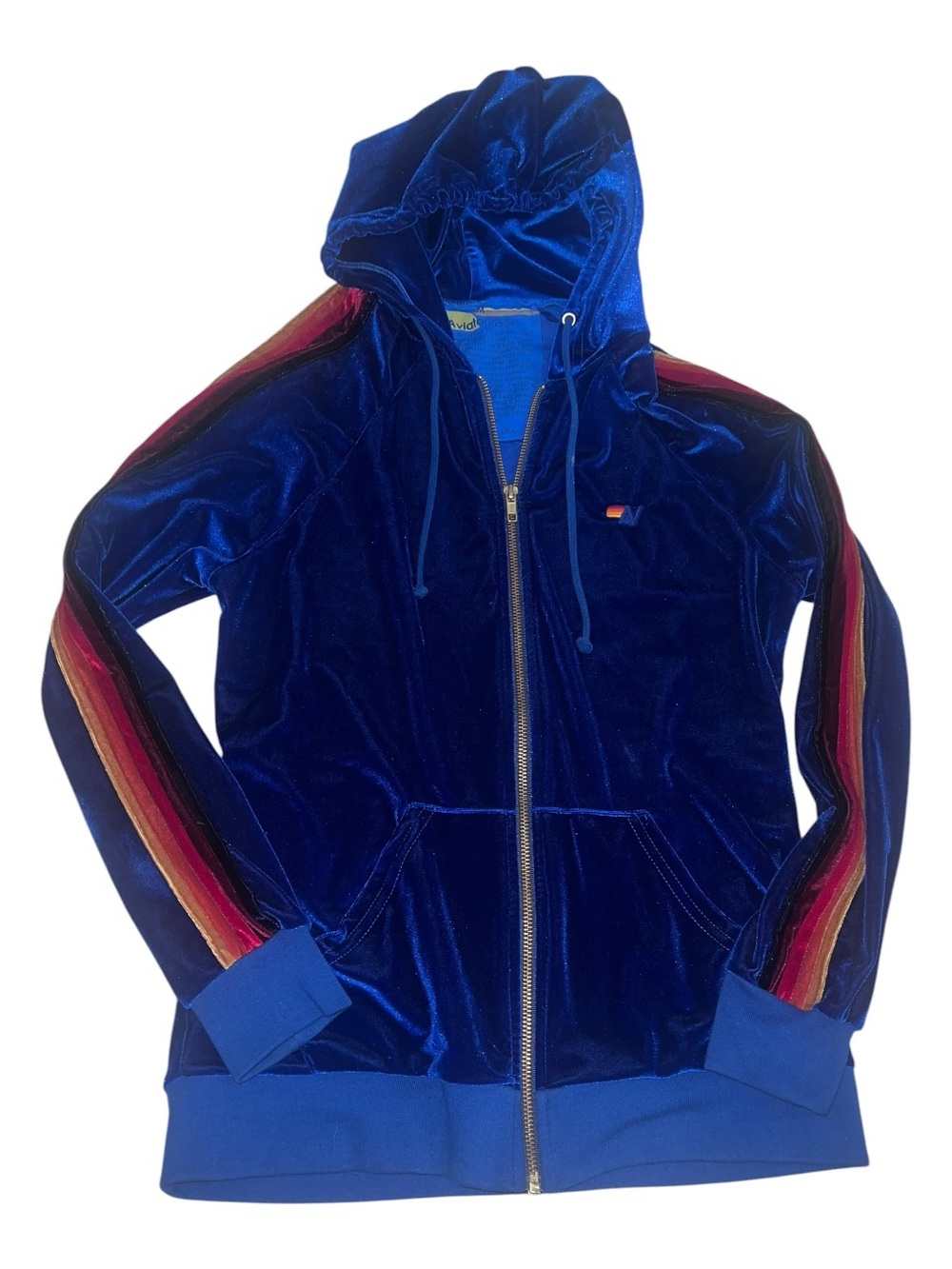 Aviator Nation Classic Velvet Hoodie with Rainbow Sleeve Stripes - Picture 4 of 9